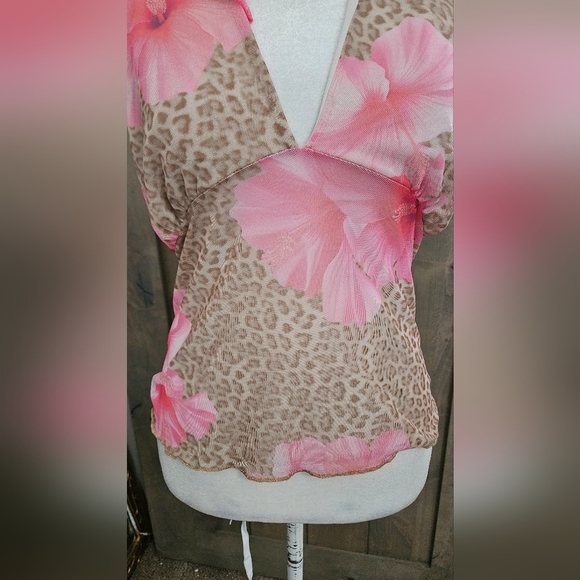 SEE YOU MONDAY Mesh Pink Floral Leopard Print Halter Top. Size XL NWT - Picture 7 of 12